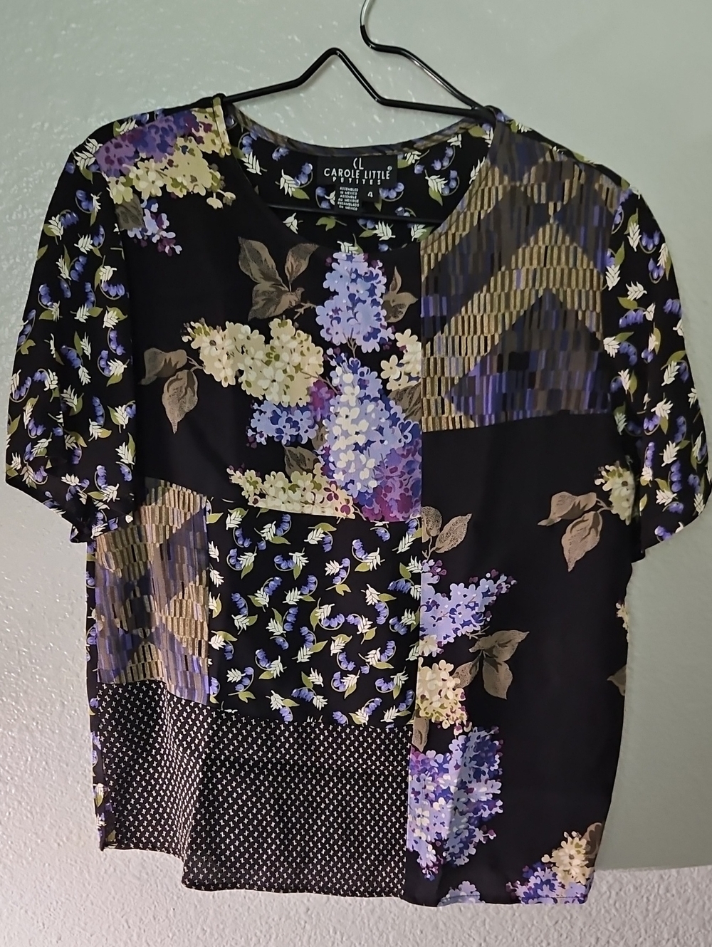 VTG 90s Carole Little Patchwork Blouse Top Size 4 100% Rayon Floral Multi